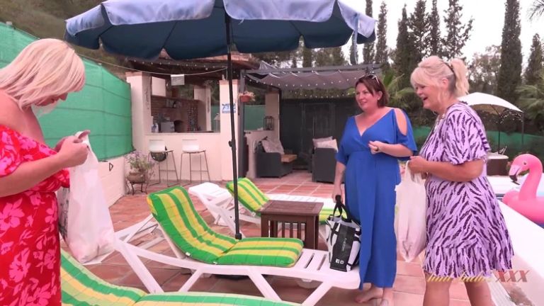 AuntJudysXXX - Busty Mature Lesbian MILFs Melody, Randy, and Jojo Get Naughty by the Pool