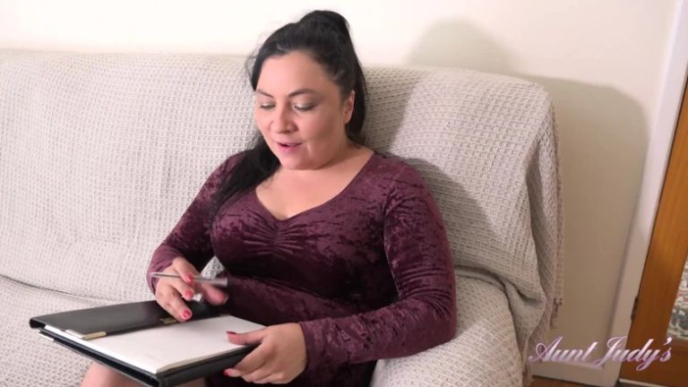 Auntjudys - Your Job Interview with Chubby Hairy MILF Boss Lady Christina Takes a Naughty Turn