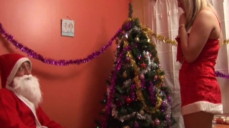 Hot French blonde in Christmas uniform enjoys hardcore anal sex