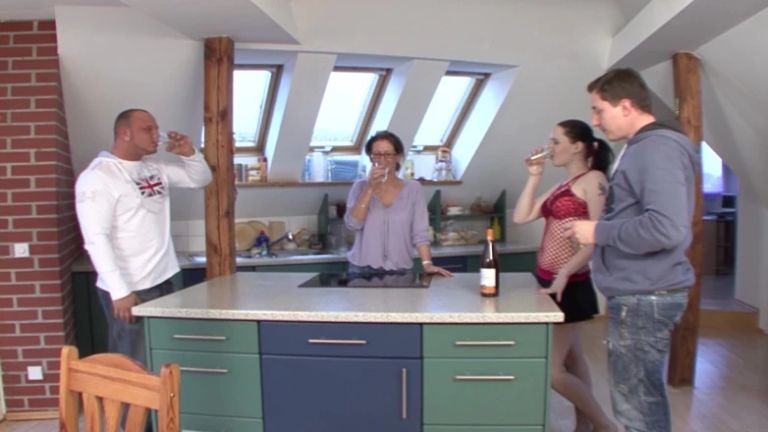 Redhead German stepsis fucked hard in the kitchen