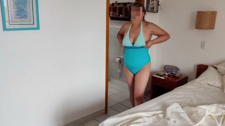 On the Beach, My Beautiful Stepmother Shows off Her Tits in Public, and I Jerk off When She Shows Me Her Hairy Pussy.