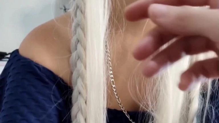 Submissive Sloppy Deepthroat in White Wig &amp; Blue Contacts - Debora Swallowing Wellington's Thick Cock Slow Stretching