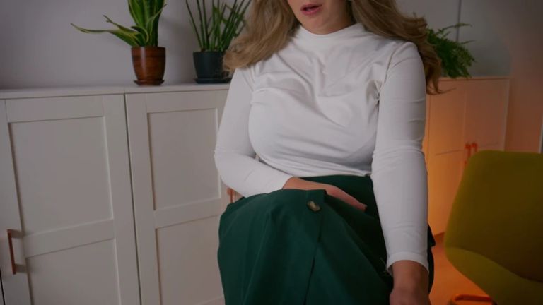Elegant MILF. Chair. Hand Under My Skirt