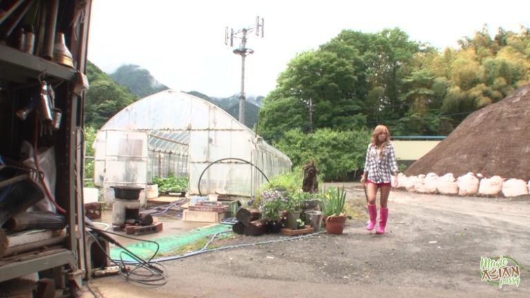 She Was Working with Plants in the Greenhouse and Enjoring Cucumber Solo Action.